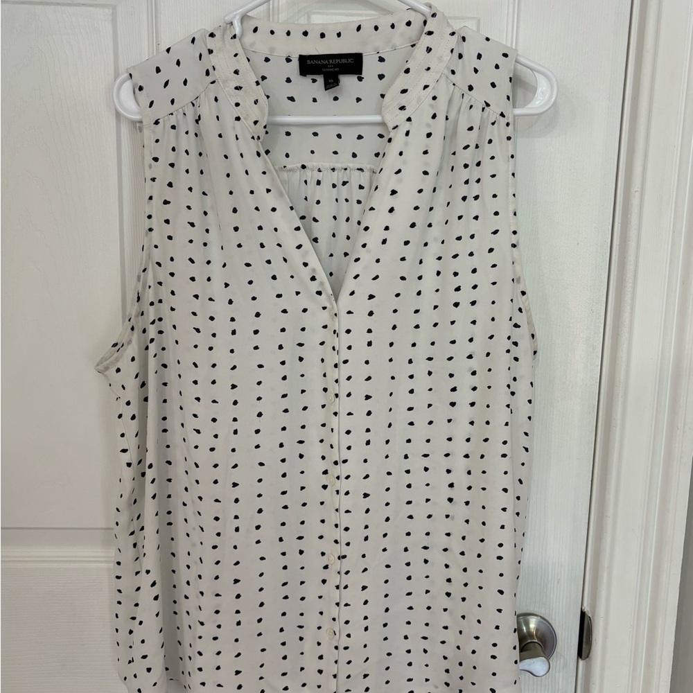 Banana Republic Black and White Polka Dot Sleeveless Blouse